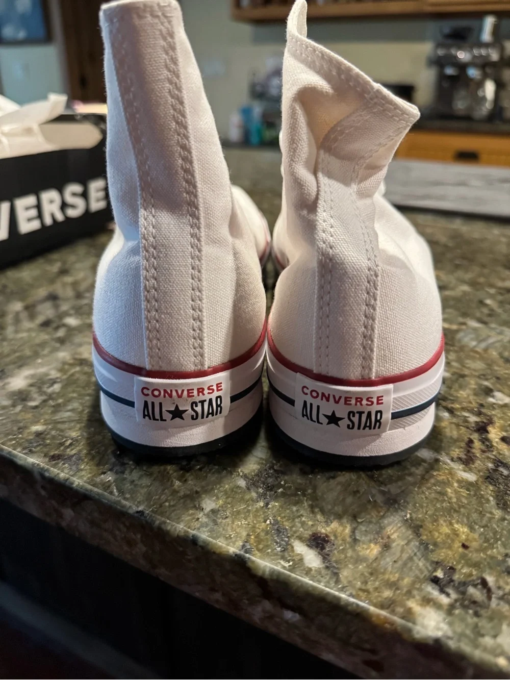 Converse Kids White High Top Sneakers with Red Trim